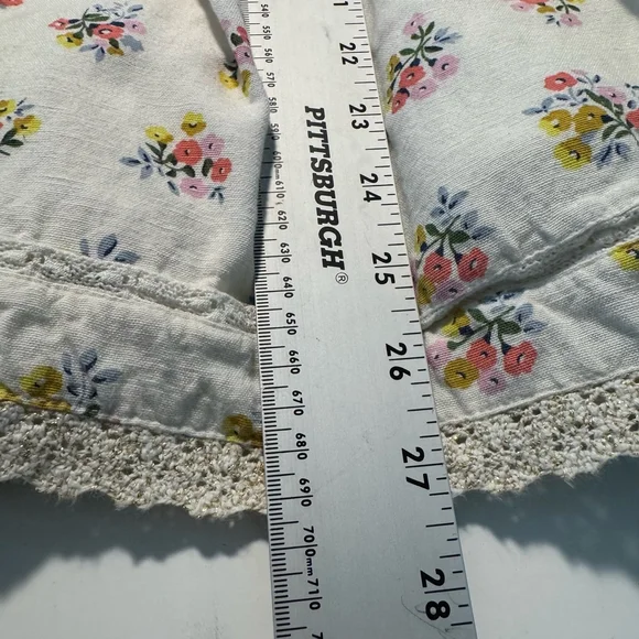 Boden Mini Dress Girls 6-7Y Gold White Floral A-Line Linen Blend Lace Trim